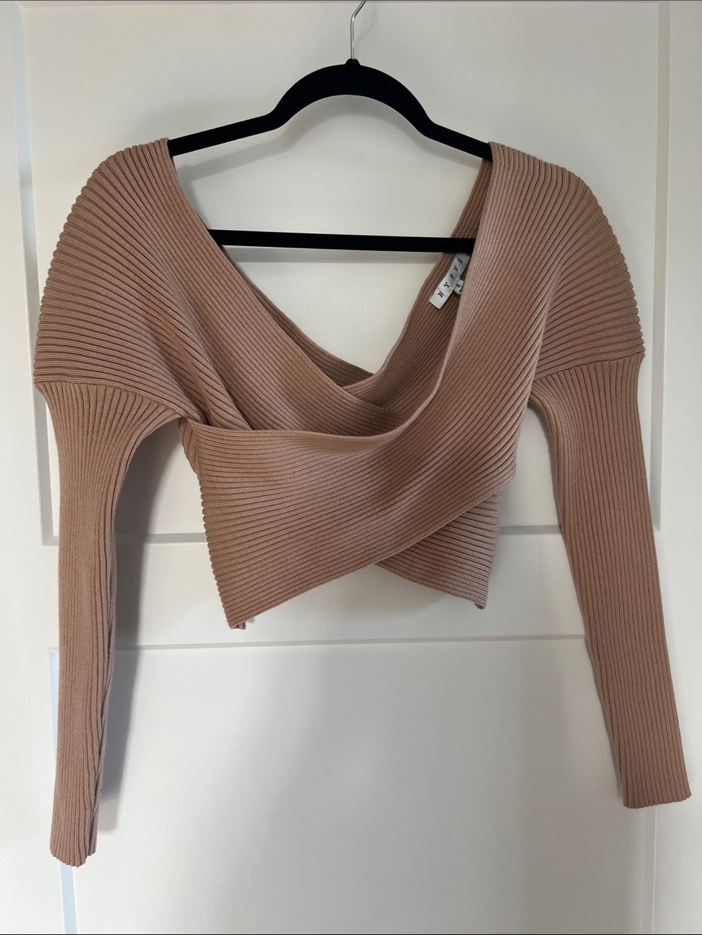 HYFVE Ribbed Wrap Crop Sweater in Blush Taupe